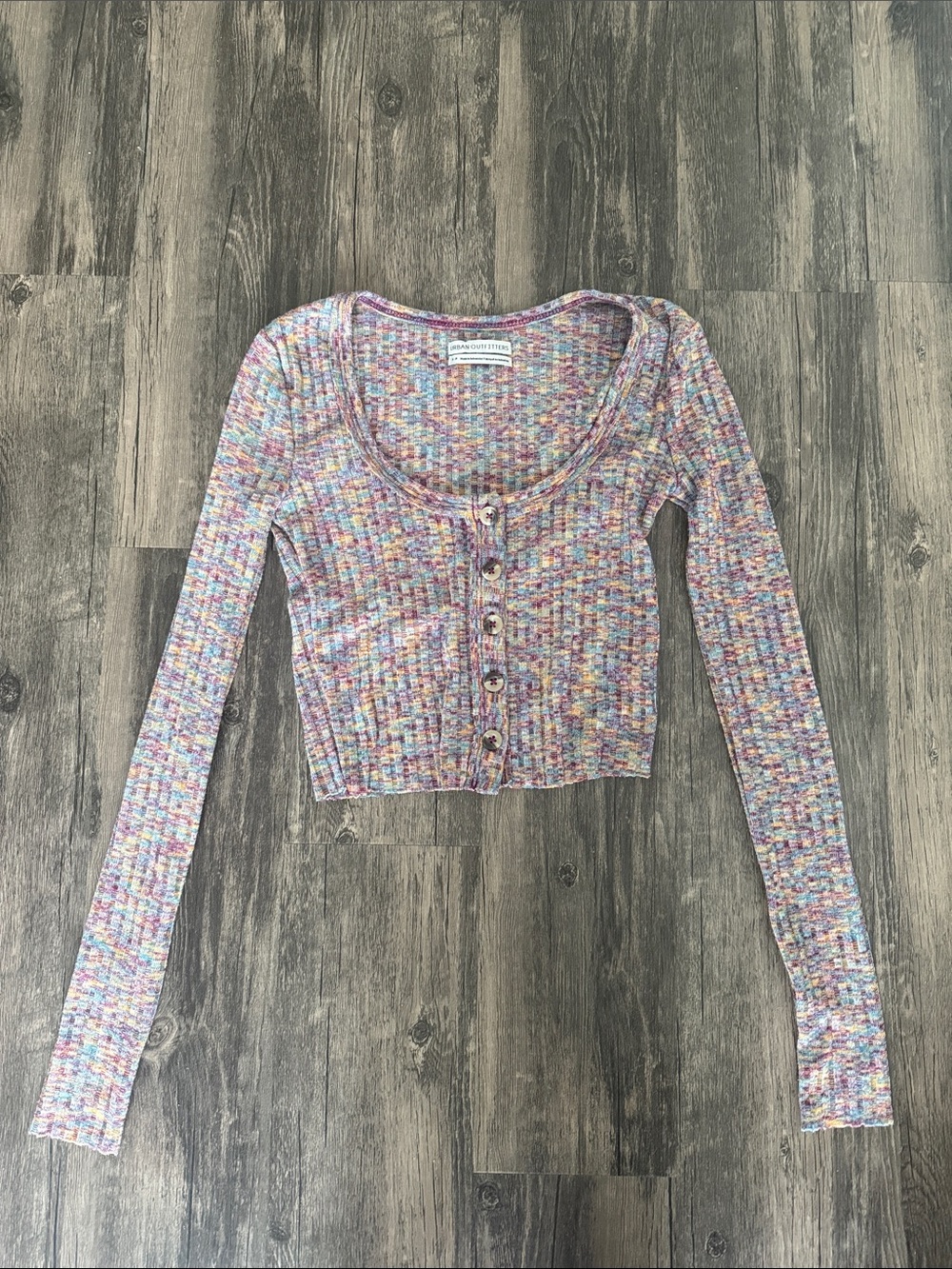 Urban Outfitters Multicolor Ribbed Long-Sleeve Crop Cardigan